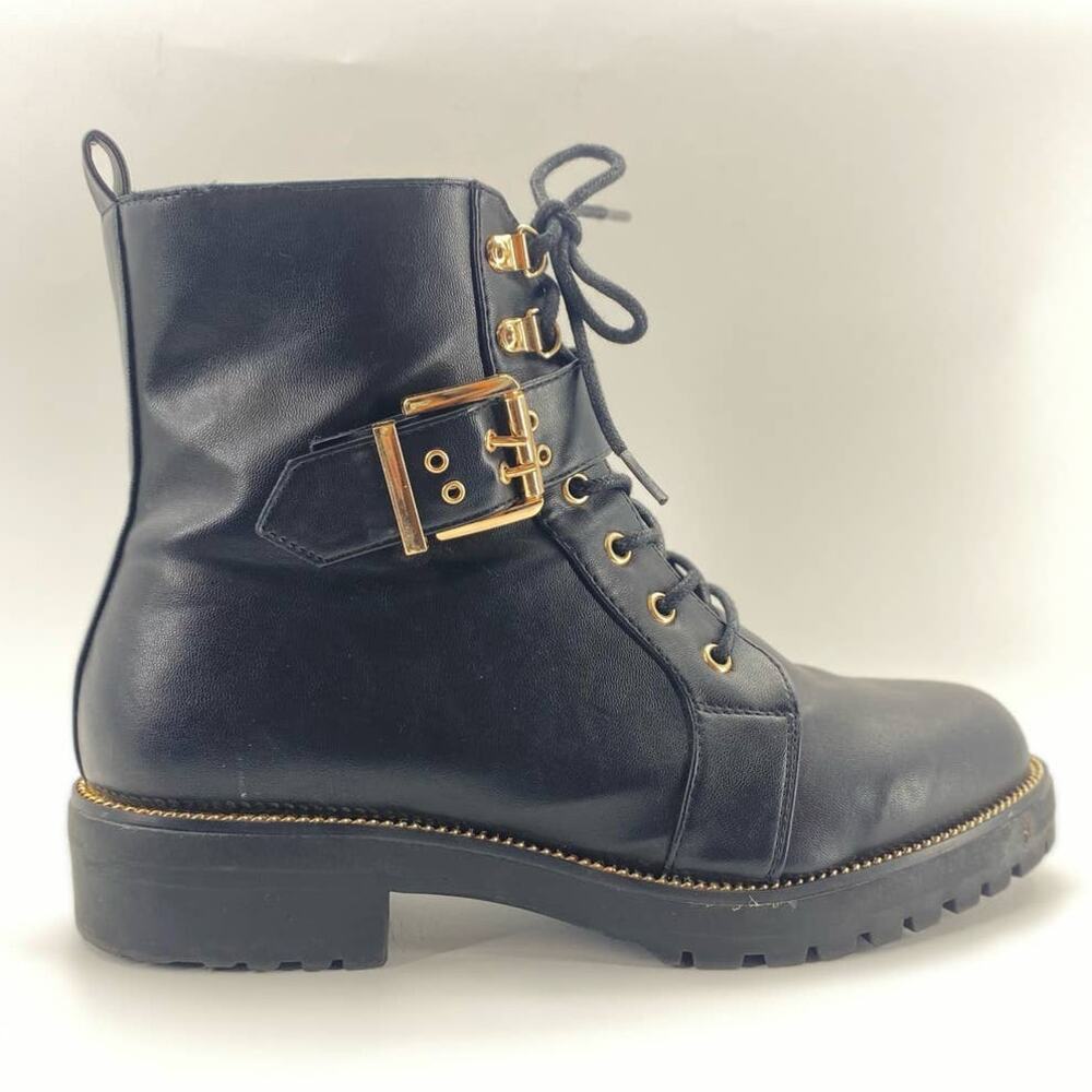 Assos Wide Fit Chain Black Moto Belted Boots Lace Up 9 Women